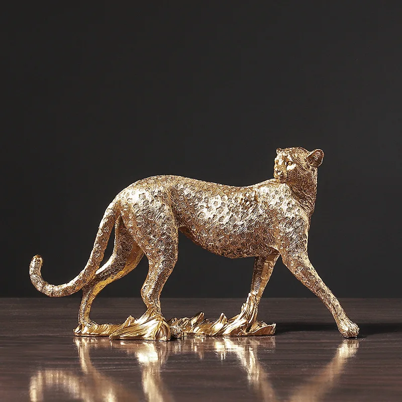 Retro Cheetah Statue Feng Shui Decor Animal Figurine Panther Leopard Sculpture Home Office Table Desktop Ornaments Gifts