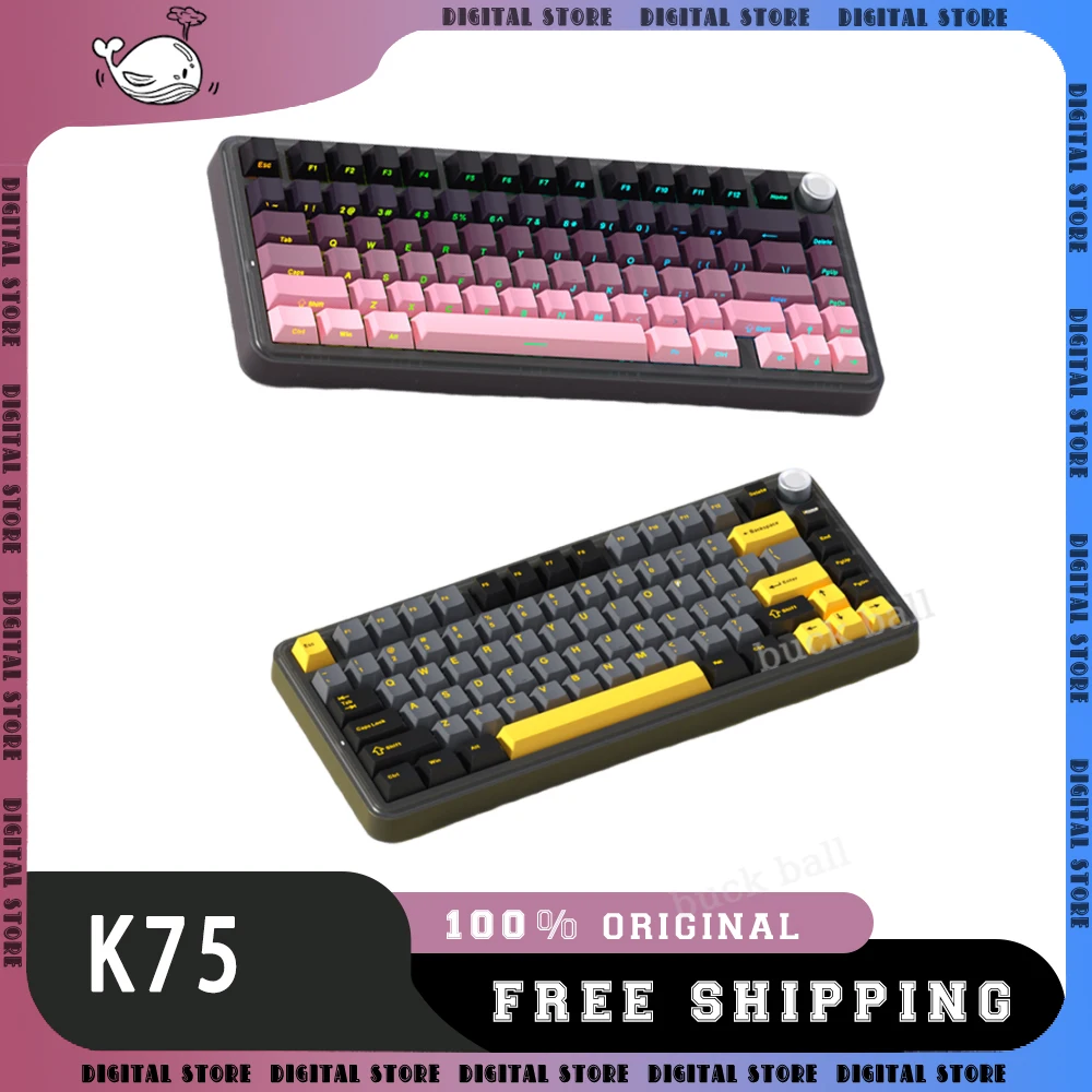 

Monka K75 Mechanical Keyboard Wireless Bluetooth Keyboards 3mode 81keys With Knob Retro 75% Hot Swap Custom RGB gamer Keyboard