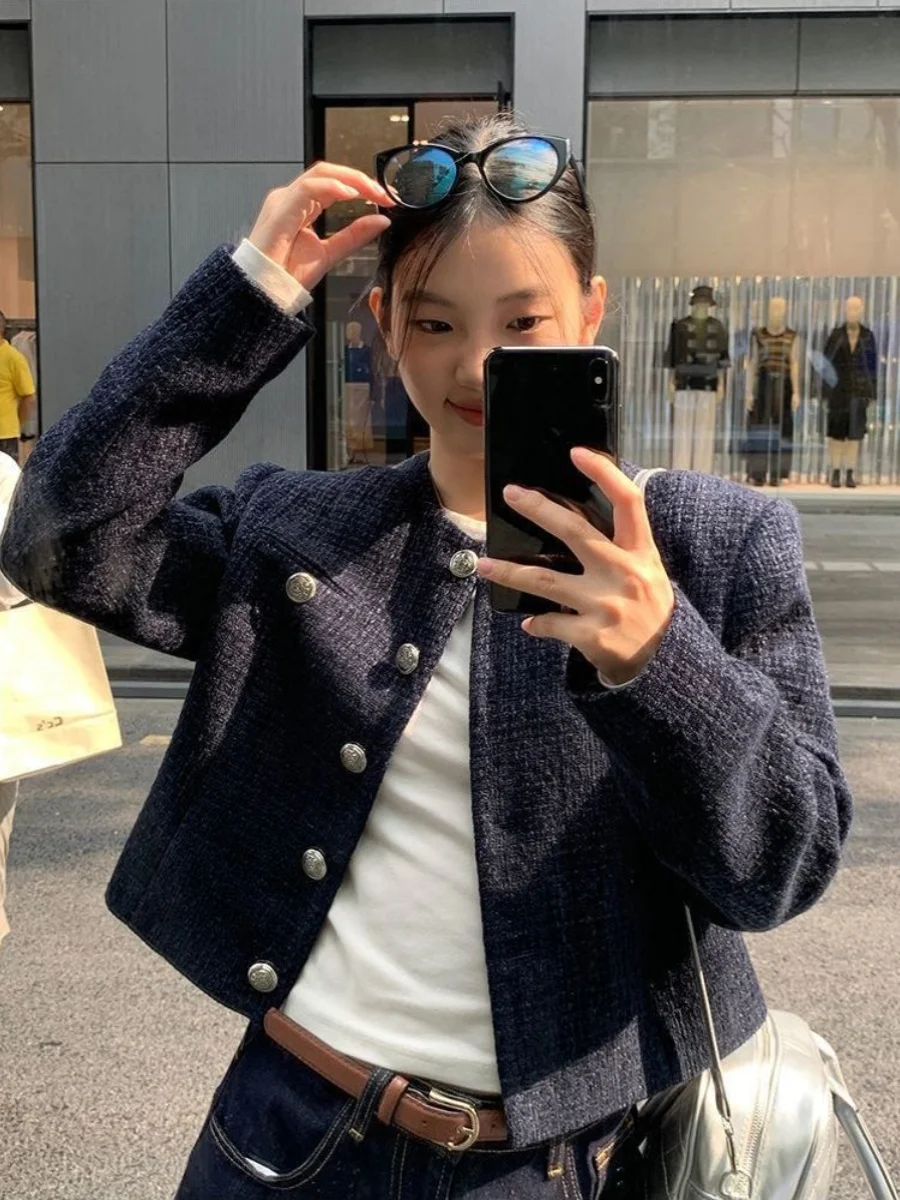 

Casual Short Korean Style Lady Top New 2024 Fashion Commute Straight Cut Long Sleeve Zipper round Neck Short Outerwear