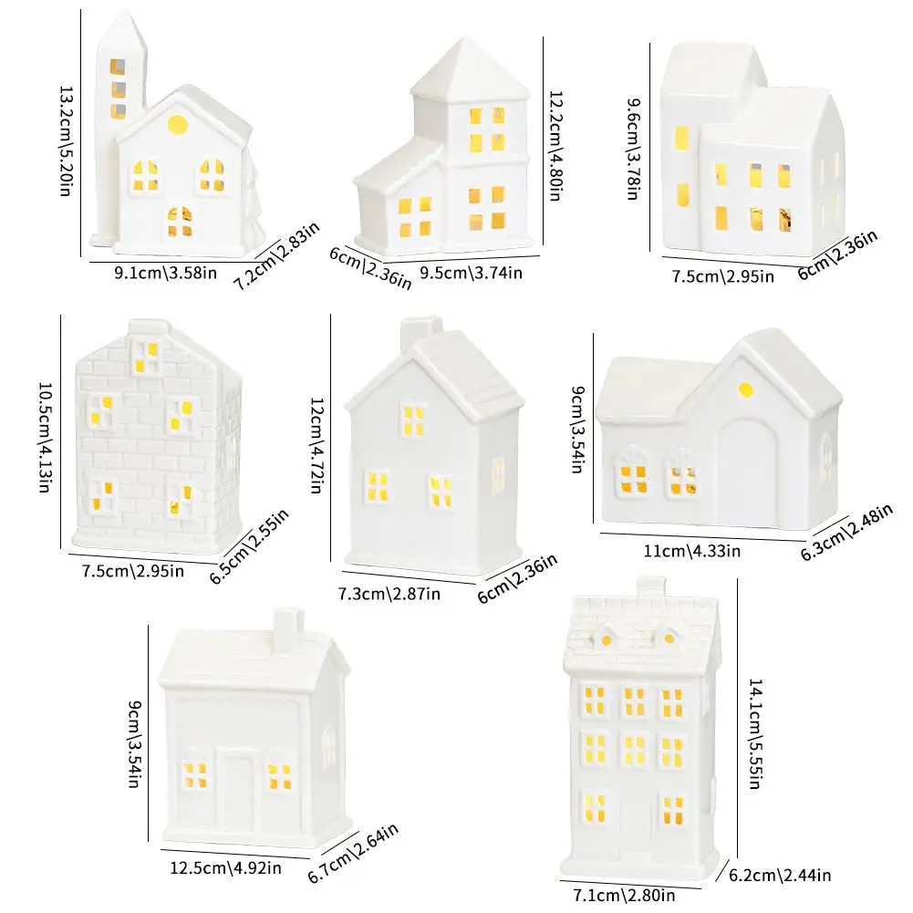 Adornos navideños de alta gama para interiores, casas de cerámica iluminadas hechas a mano, decoración rústica de granja para vacaciones de Navidad, mesa para el hogar