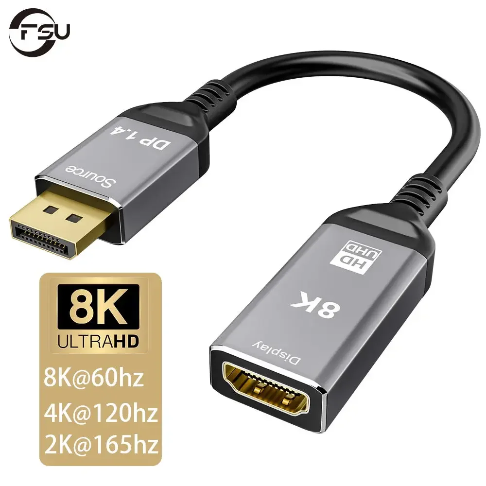 FSU 디스플레이 포트 1.4 HDMI 호환 2.1 HDR 2.3 액티브 어댑터, 지지대 4k @ 120Hz,8K @ 60Hz,HDR, 단방향 디스플레이 포트 1.4