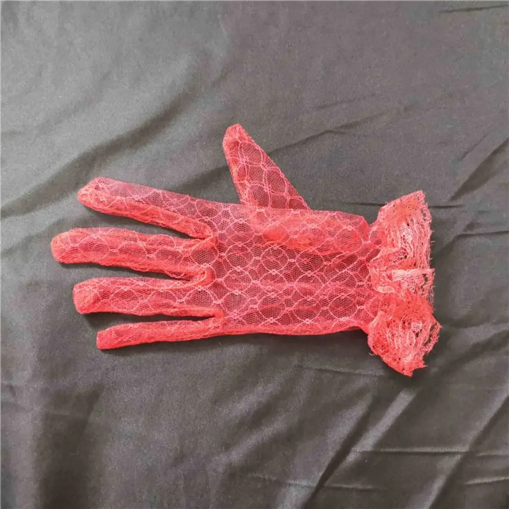 

Elegant Elastic Dinner Dress Short Autumn Banquet Bridal Mesh Gloves Lace Gloves Wedding Thin Mittens