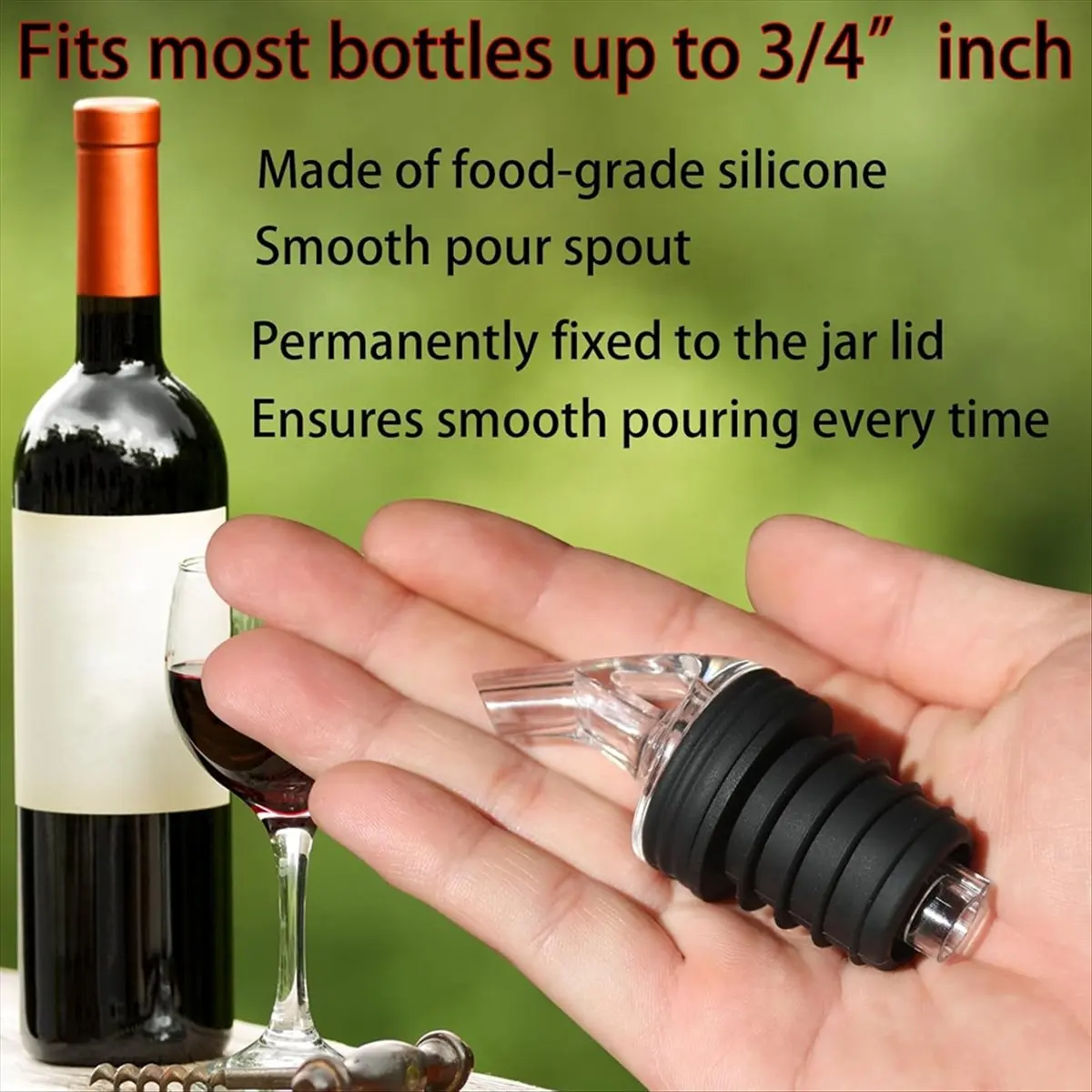 NEW Olive Oil Pour Spout Set for Dispensers - Leak-Proof, Adaptable to Various Bottle Sizes, Includes 8 Black Lid Caps