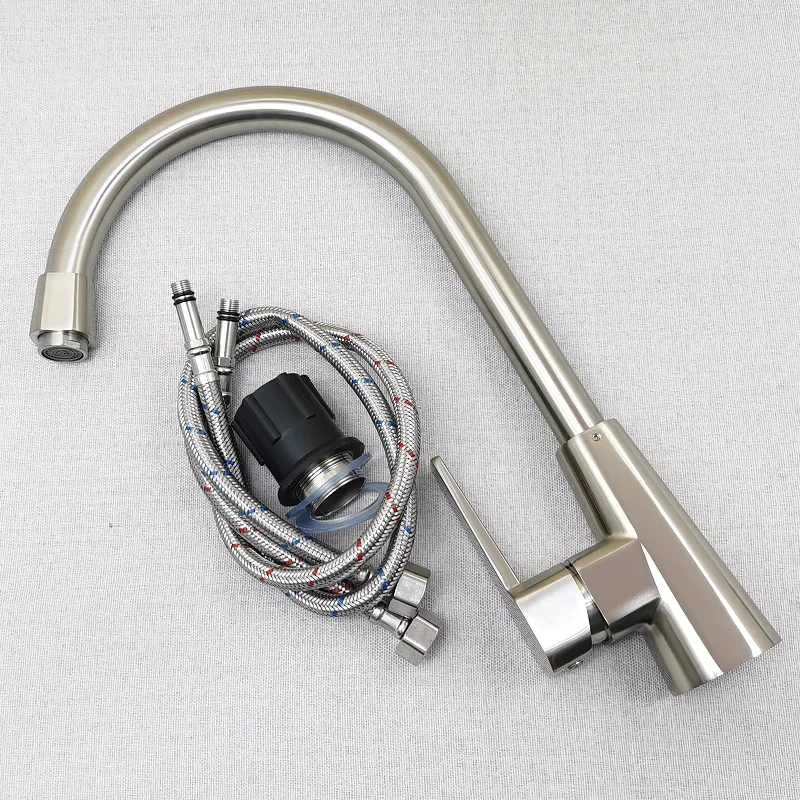 304 stainless steel brushed hot and cold vegetable basin faucet 360 ° rotating all-copper kitchen sink TAP G2/1 G3/8 copper body