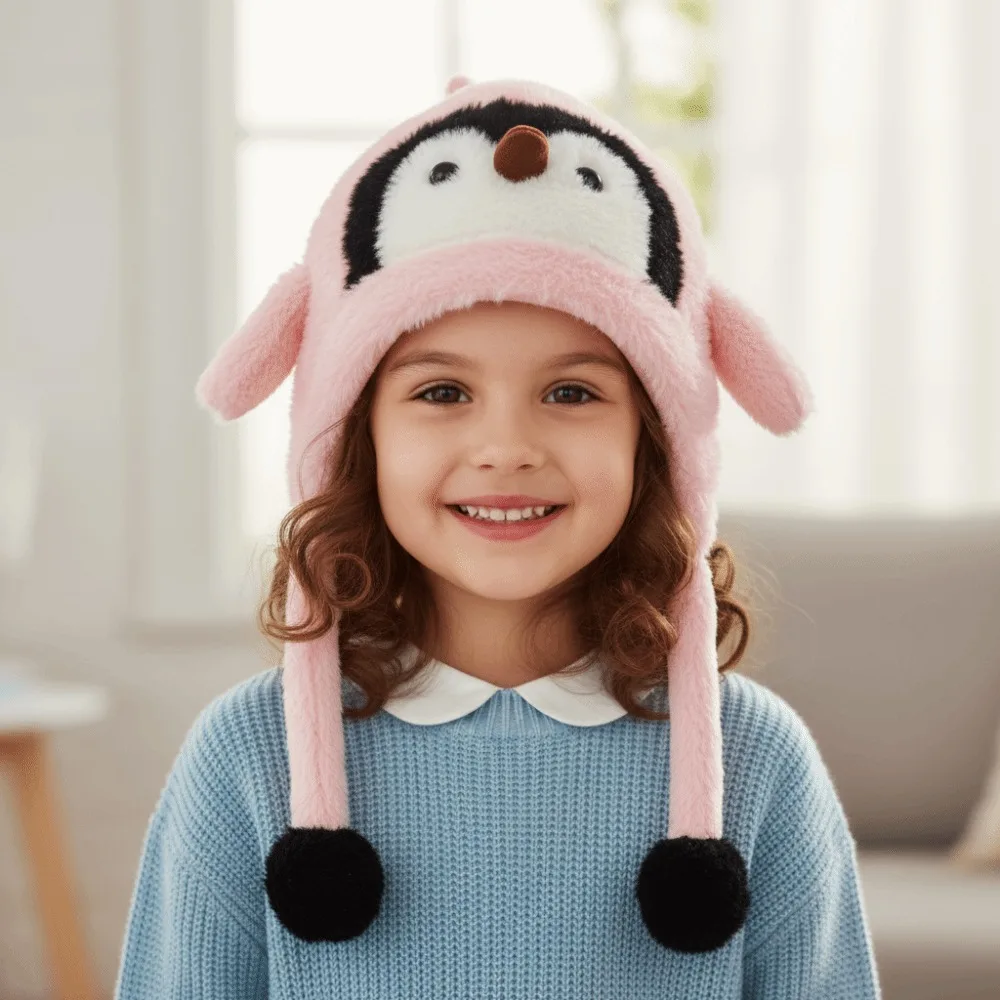 

High Quality Fashion Cute Cartoon Balaclava Hat Cold Proof Warm Pullover Hats Windproof Thickned Ear Protection Cap Children