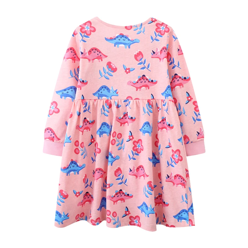 TUONXYE Girls Cotton Long Sleeve Dress Cartoon Dinosaur Floral Printed Button Casual Princess Dresses for Toddler Girl