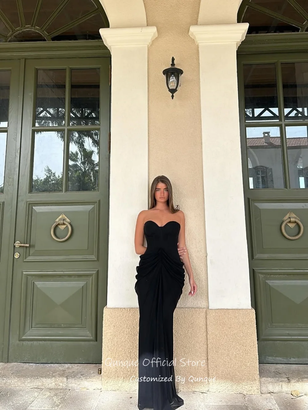 Qunque Graceful Chiffon Mermaid Evening Dresses Sweetheart Draped Prom Dresses Sleeveless Handmade Robes De Soirée Customized image 4