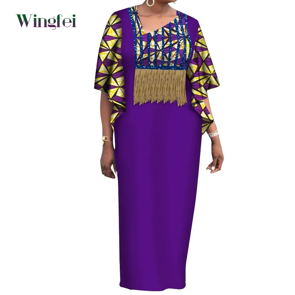 African Dresses for Women Fashion Robe Africaine Femme Patchwork Maxi Long Dress Dashiki Women Outfit Bat Sleeve WY9564