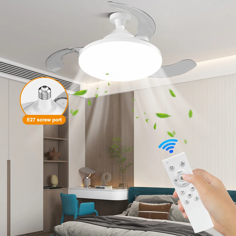 

Smart LED 30W ceiling fan light E27 with remote control for dimming, suitable for living room, study, household use, 110-265V ﻿