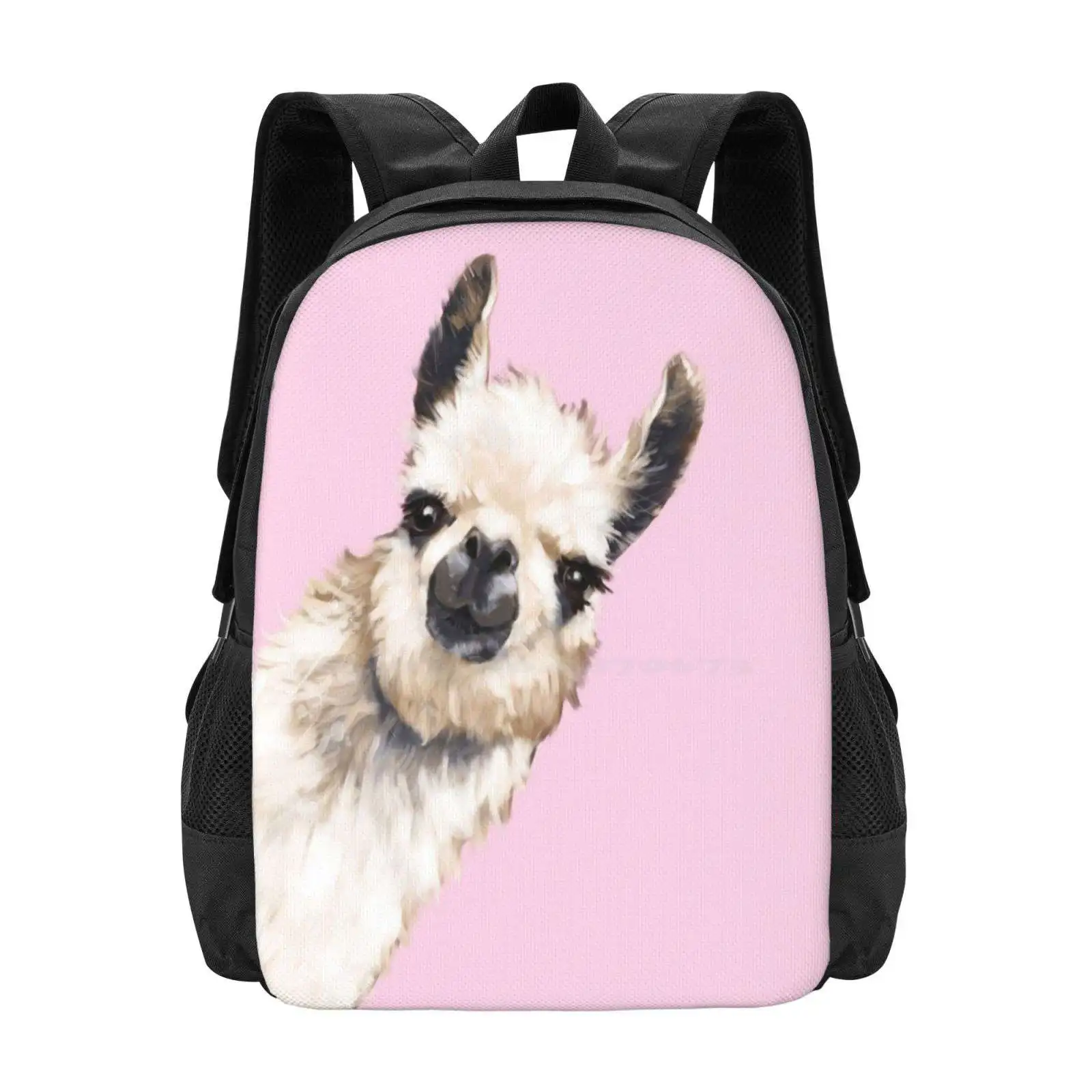 Sneaky Llama Pattern Design Bag Student'S Backpack Lama Pet Zoo Big Nose Work Adorabel Animals Farm Alpaca Cute Lovely Drama