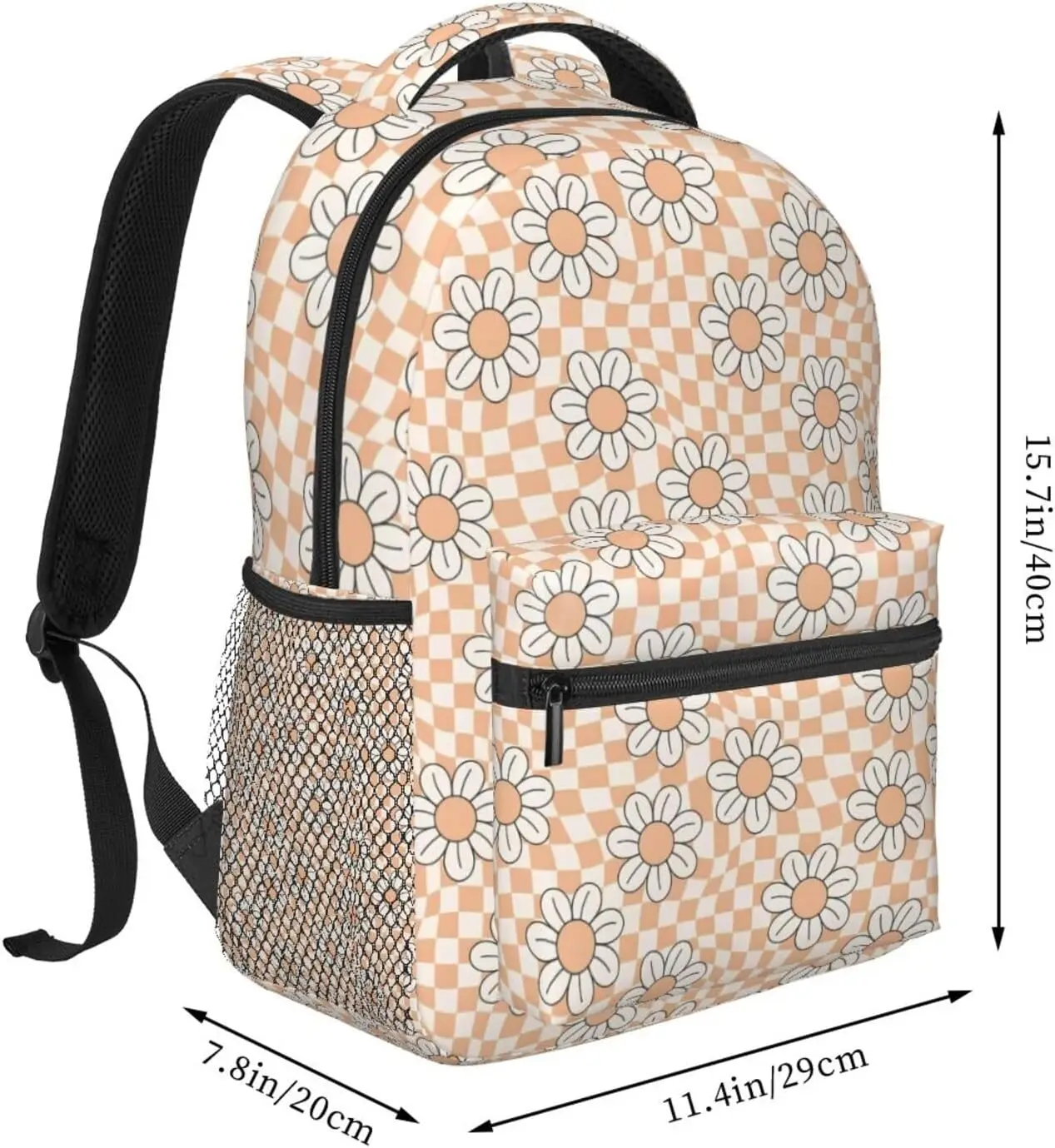 Daisy Retro Wave Checkered Backpack for Men Women Adjustable Laptop Backpacks Shoulder Bag for Travel Hiking Outdoor
