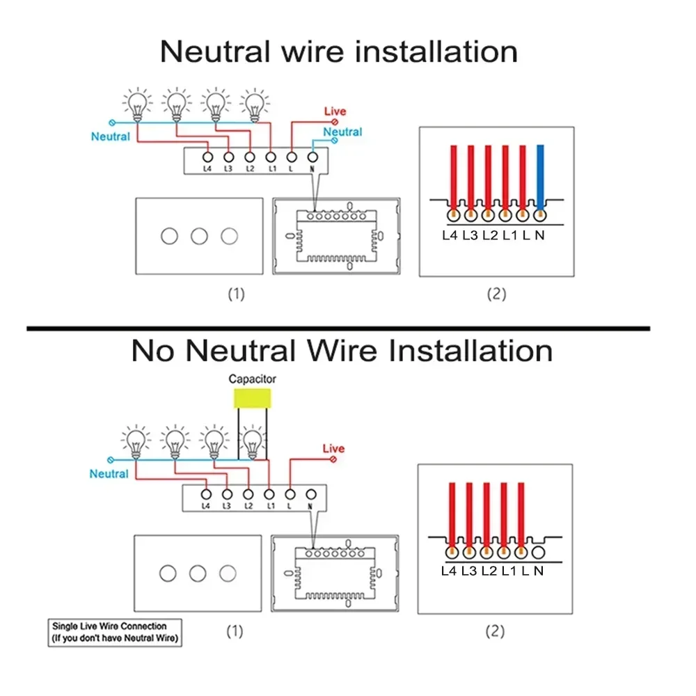 EWelink US WiFi Smart Wall Switch 1/2/3/4 Gang No Neutral Wire Touch Sensor interruttori della luce a LED Smart Home Alexa Google Home