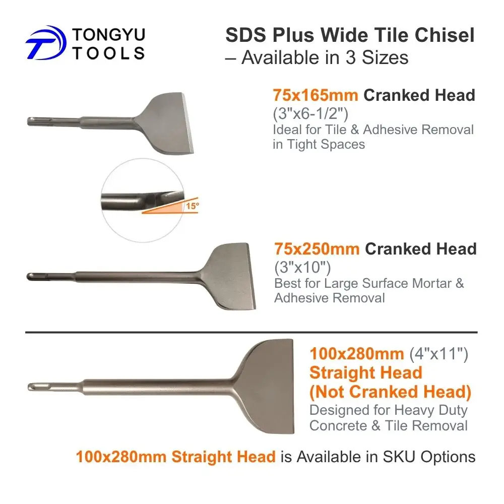 SDS Plus Fliesenentfernungsmeißel 75x165mm 15 Grad gebogener Kopf zur Entfernung von Dünnschichtmörtelklebstoff – Detail 2