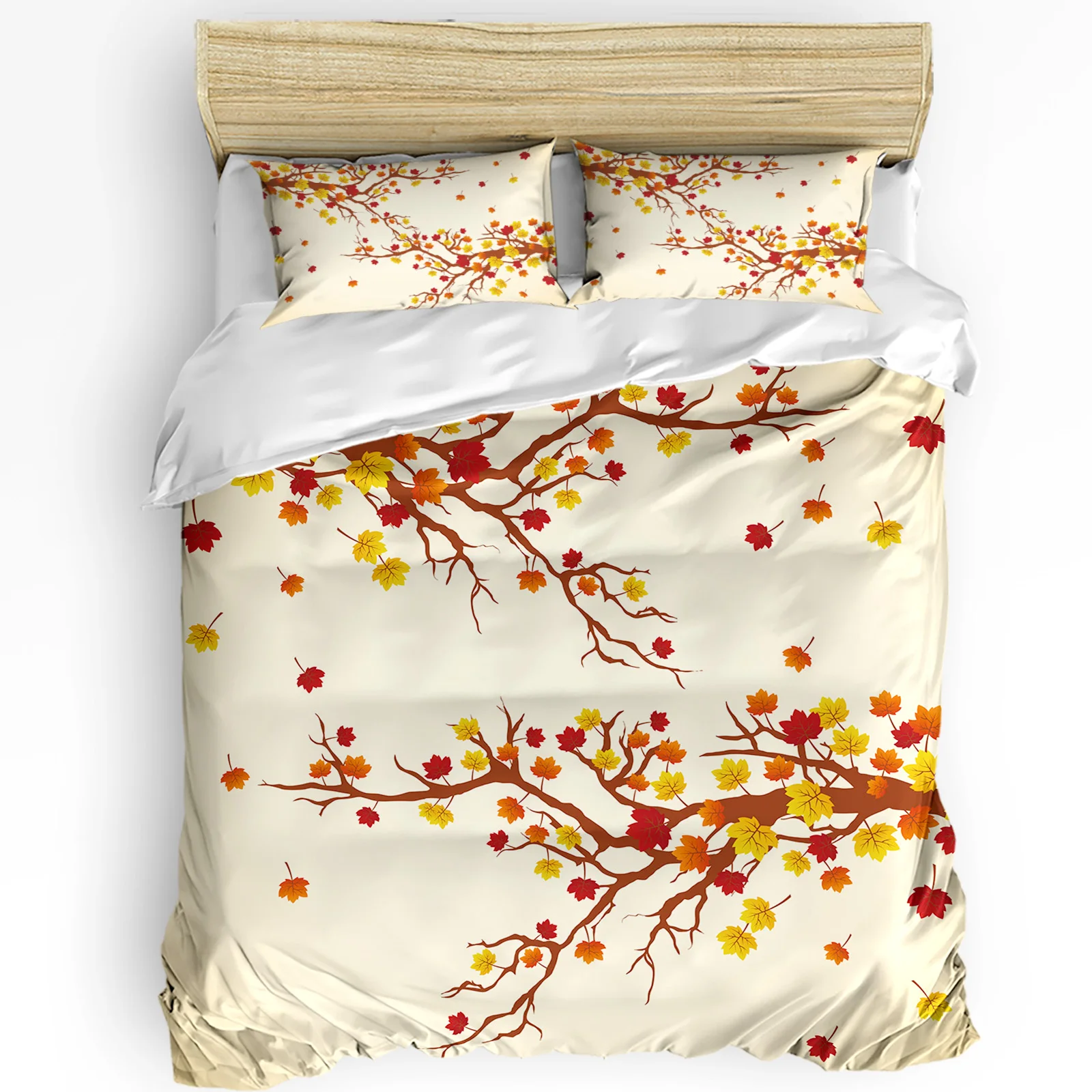 Autumn Fallen Leaves Maple Duvet Cover Bed Bedding Set Home Textile Quilt Cover Pillowcases Bedroom Double Bedding Set No Sheet