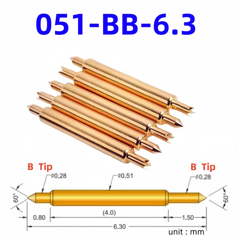 100pcs Double-ended Test Needle Test Probe BGA Semiconductor Probe 051-BB-6.3L Telescopic Spring Test Pin 6.3 Pogo Pin