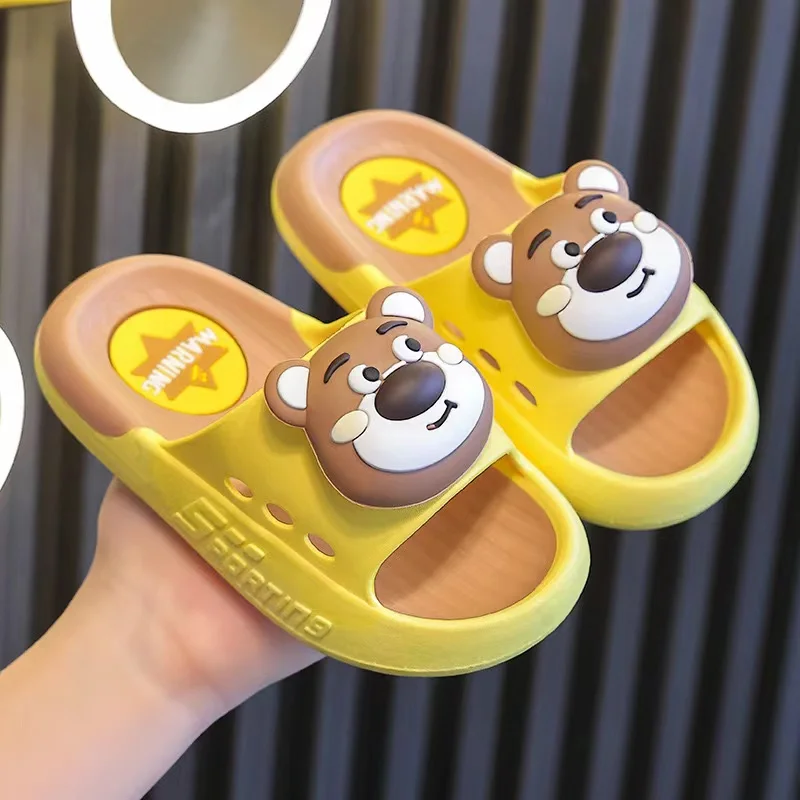 New Summer Children Slippers Cute Cartoon Dinosaur Bear Trim Sandals For Boys Girls Bathe Flip Flops Non-Slip Home Kids Shoes