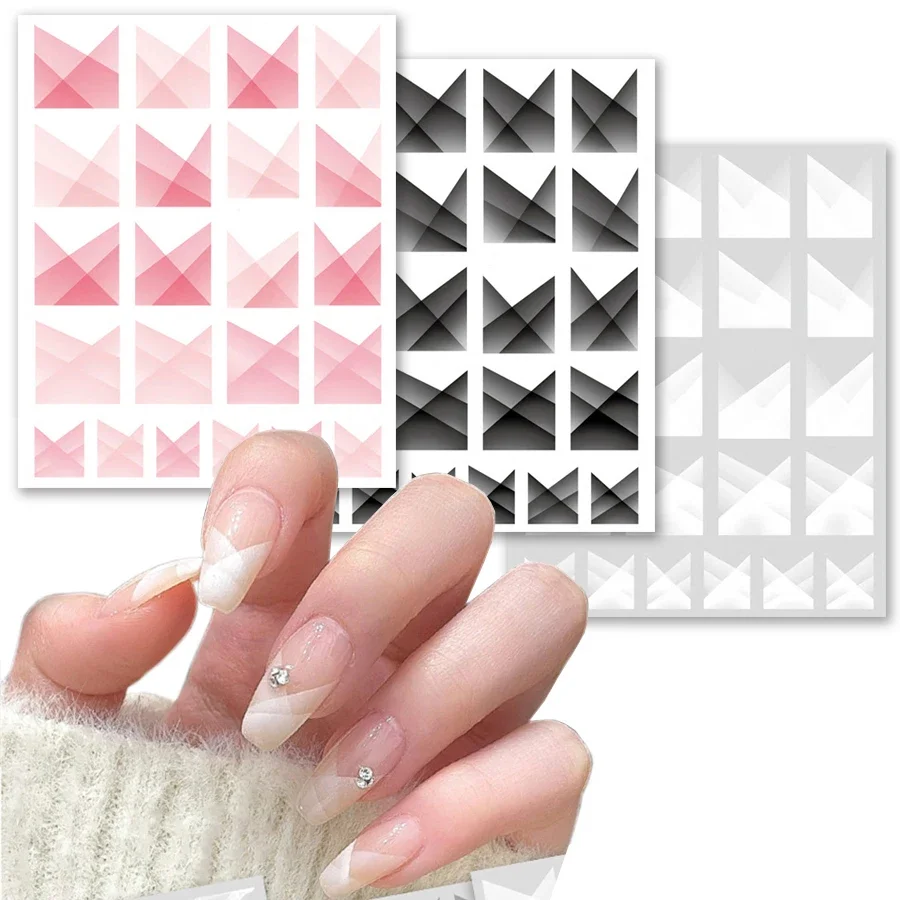 3 قطع من ملصقات الأظافر على الطراز الفرنسي المتدرج، ملصقات فنية للأظافر سهلة الاستخدام لتزيين الأظافر اللاصقة #2