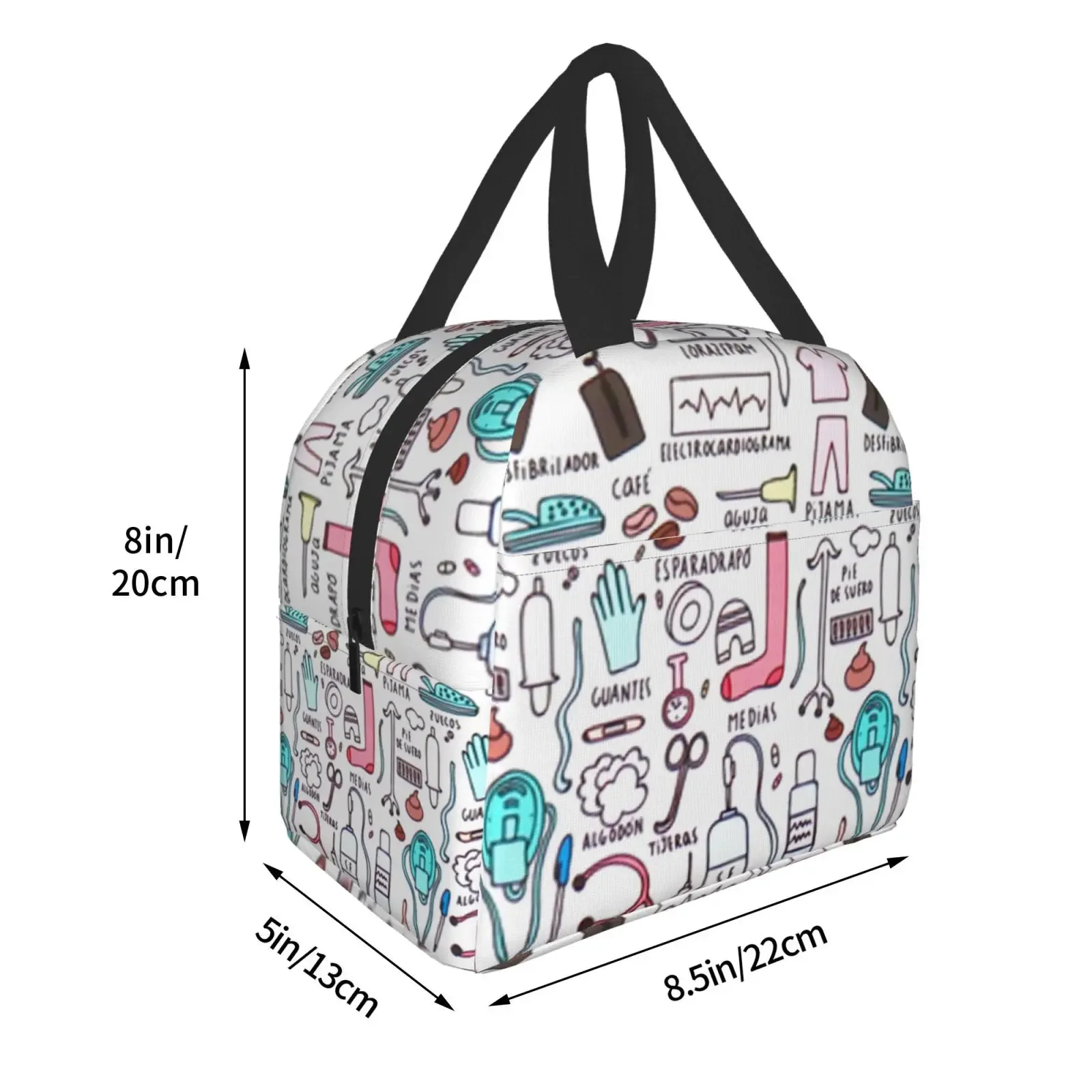 Kawaii Doctors Nurse Print Insulated Lunch Bags for Women Small Portable Lunch Box Totes Food Thermal Bags Bento Pouch Lunch Bag