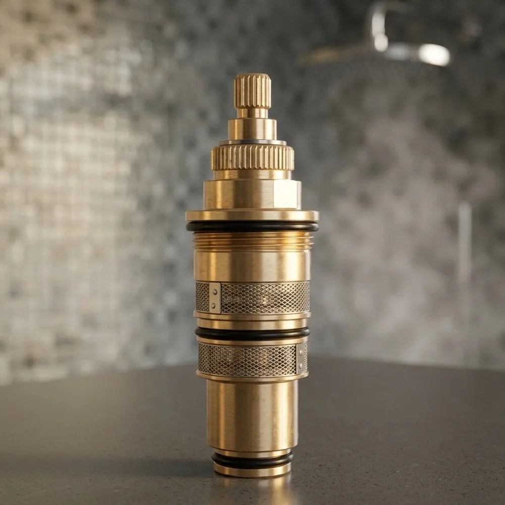 Thermostatic Shower Cartridge Replacement for Mixer Faucet Valve Gold Finish Brass Material Fits Most Bar Style Valves