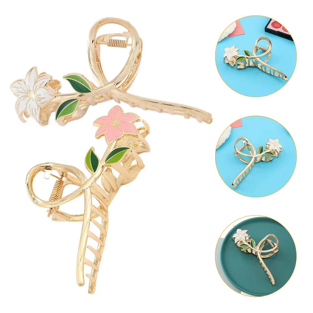 

2 Pcs Flower Hair Catch Fish Clip Claw Clips Medium Decorative for Short Alloy Women Accessories Pins