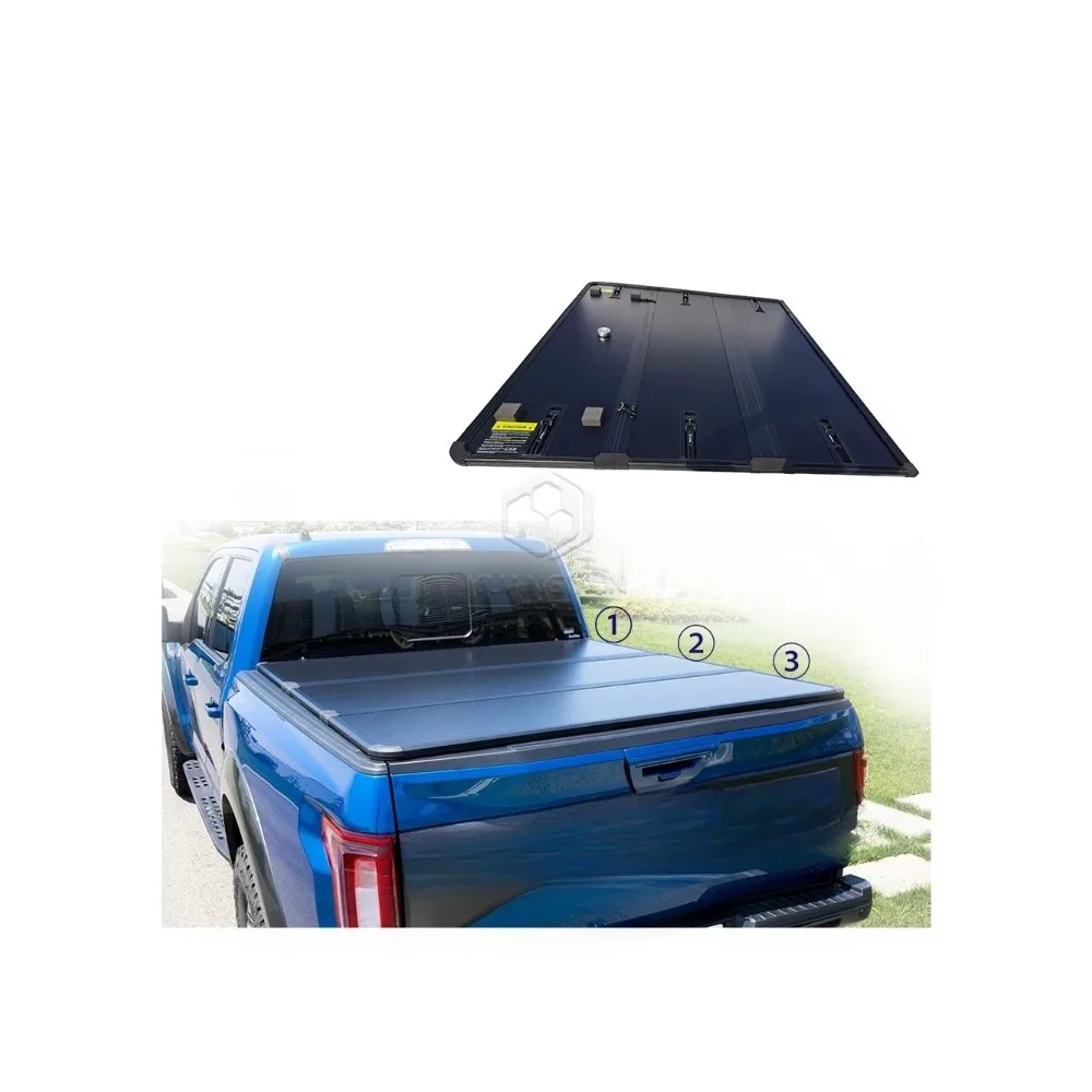 

Durable Waterproof Metal Hard Pickup Truck Tonneau Cover Tri-fold Design 400KGS Load Capacity 1 Year Warranty Compatible 2022