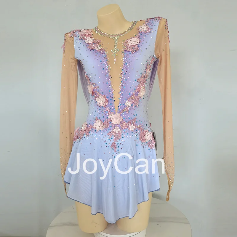 

JoyCan Ice Figure Skating Dress Girls light Purple Spandex Stretchy Mesh Competition Dance Wear Customized