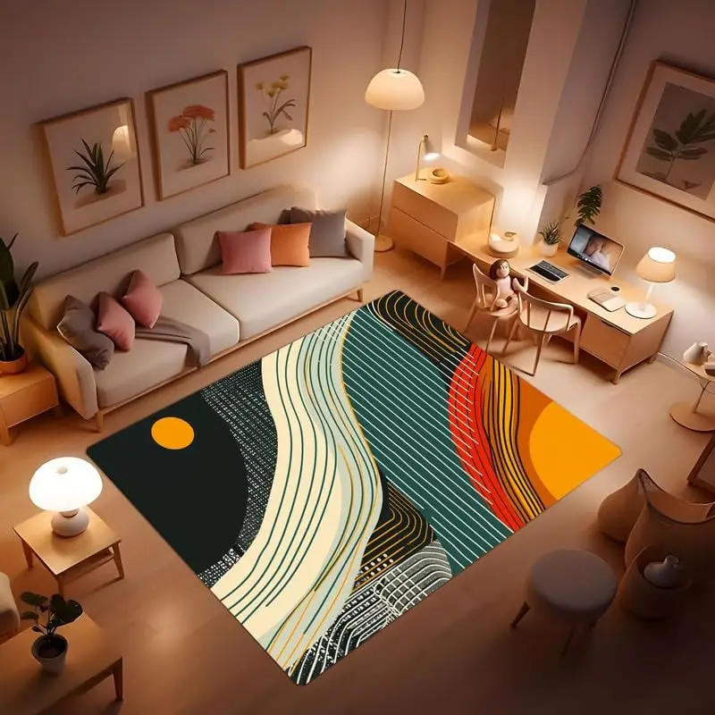 Washable Soft Fashion Punk Rug, Modern Comfort Rug with Anti-Slip Backing for Bedroom Home Office, Bright Colorful Abstract