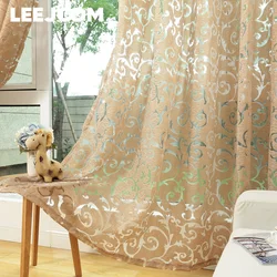 European Style Curtains for Living Room Floral Jacquard Tulle Hollow Out Retro Pattern Fabric Home Decor 1PC