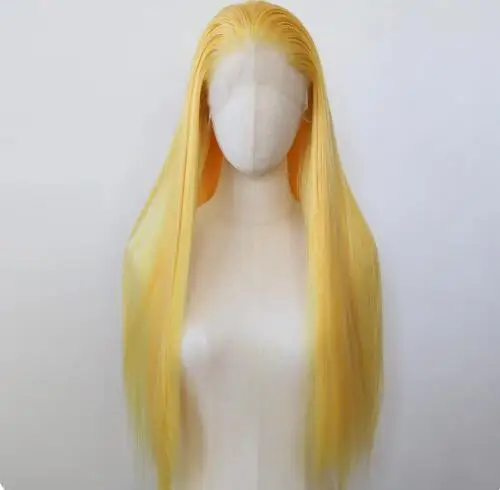 Yellow Wig Synthetic Lace Front Wig Long Straight Yellow Synthetic Wig Pre Plucked Heat Resistant Hair Wig