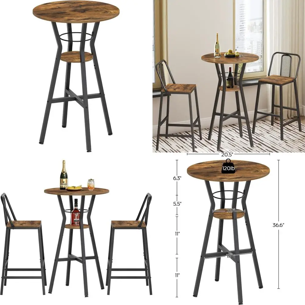 

Круглый двухуровневый высокий барный стол, коричневый с черным, в деревенском стиле, идеально подходит для кухни, гостиной, пабов