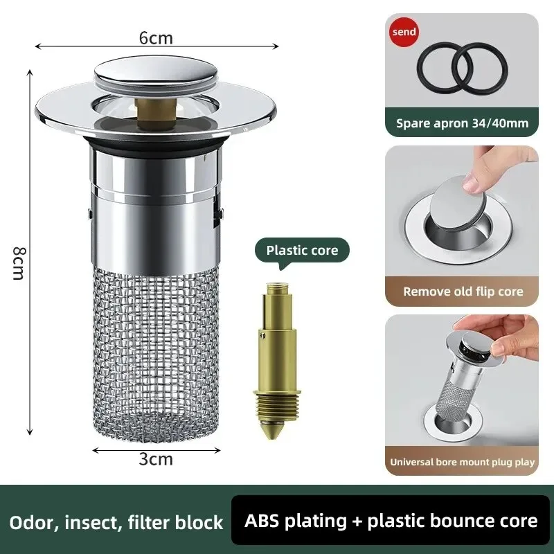 Roestvrijstalen Wasbak Plug met Geurdichte Springkern, Drukpassende Afvoerstop, Universele Accessoire voor Keuken en Bad, Pro Installatie, Roestvrij, Duurzaam en te Installeren, lange levensduur,