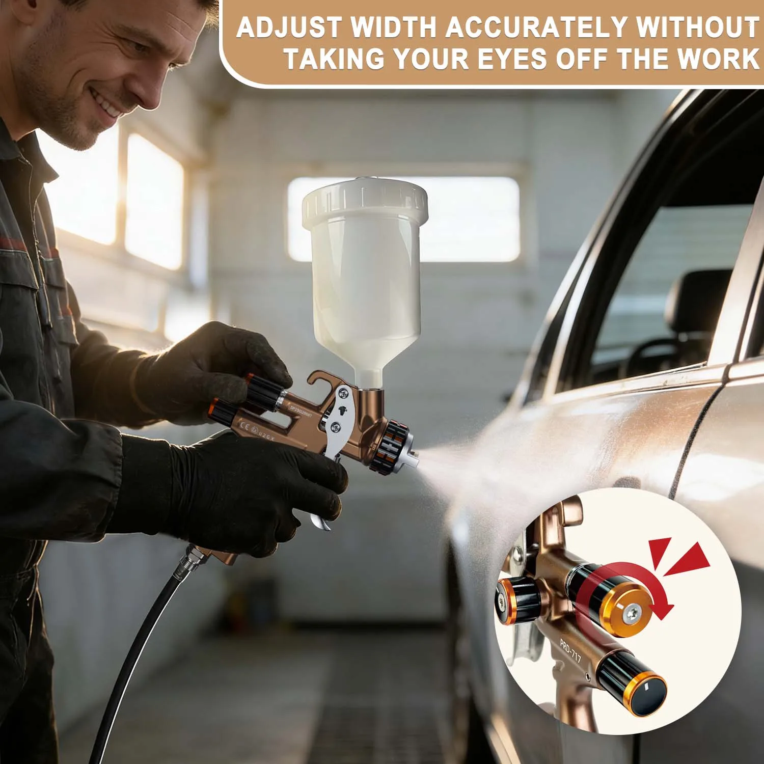 PORPHIS PRD-717 VS Spray Painting Gun with Air Pressure Gauge Auto Body Paint Gun for Clear Coat Car Refinish Varnish Lacquer