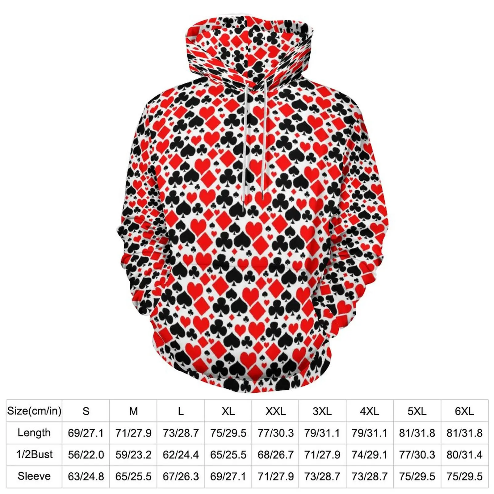 Poker Cards Loose Hoodies Hearts and Spades Casual Pullover Hoodie Men Long Sleeve Kawaii Design Hooded Sweatshirts Big Size