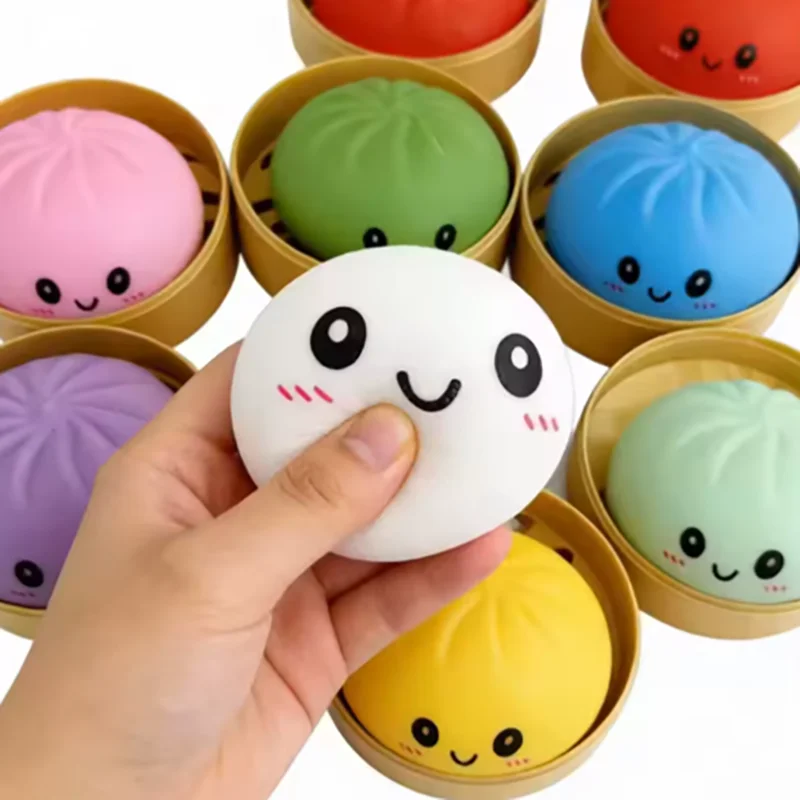 12 pcs Realistic Giant Dumpling Squeeze Toy With Bamboo Steamer Soft Dough Ball Decompression Fidget Toy Funny Creative Gift