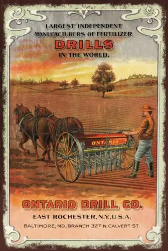 Vintage Farm Machinery Advert Retro Style Metal Plaque Sign, drill tractor seeds sign