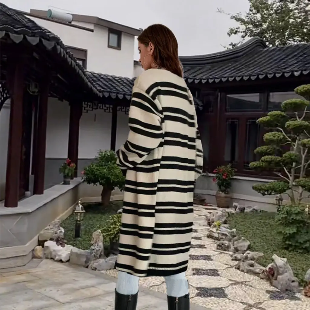 

Women's Long Cardigan Sweater Pure Color European And American Style Knitted Autumn Winter Outerwear for Ladies