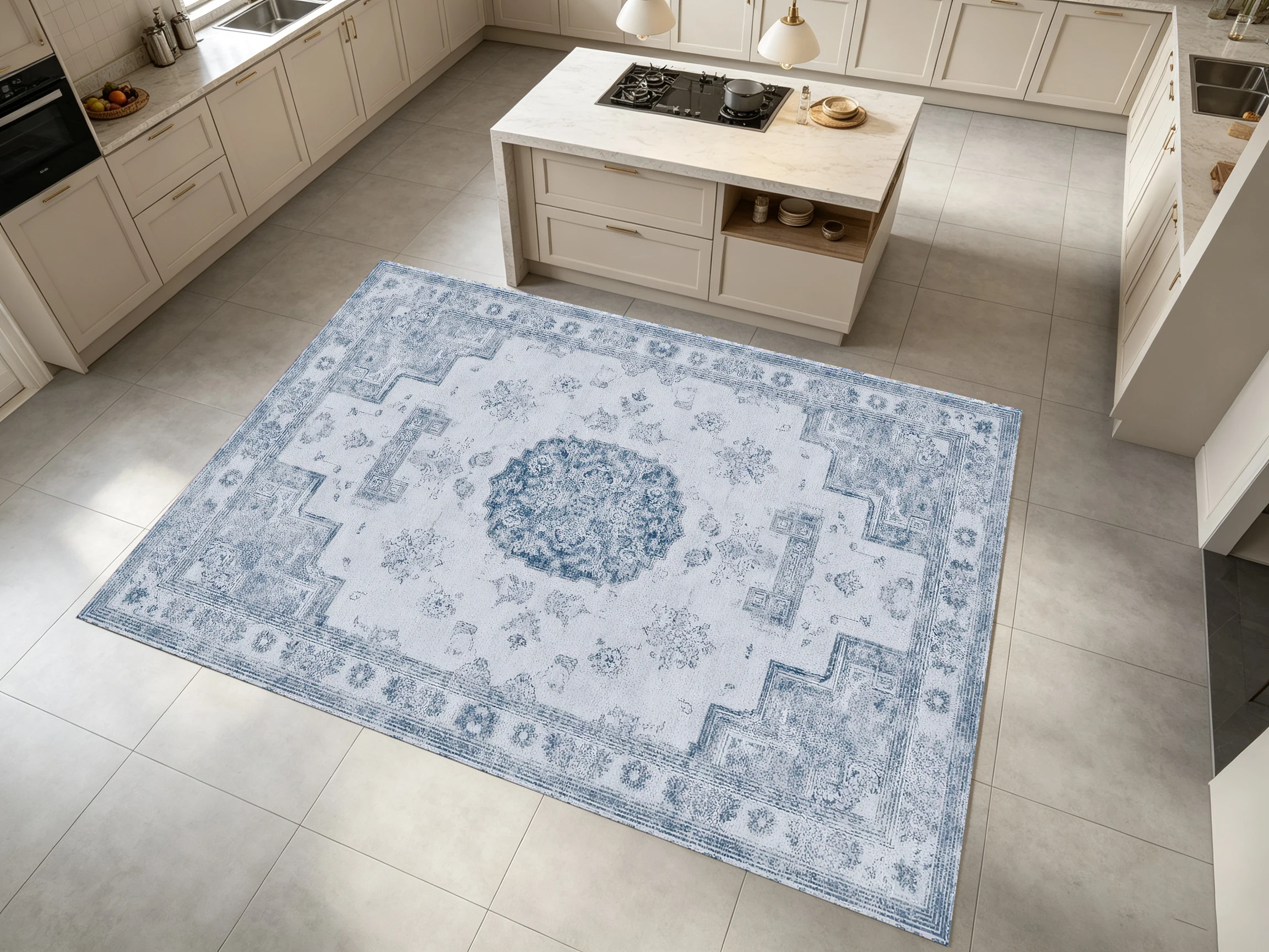 Light Blue Vintage Ethnic Style Area Rug, Classic Central Medallion Pattern, for Autumn Winter Home Refresh, Decor for Entryway