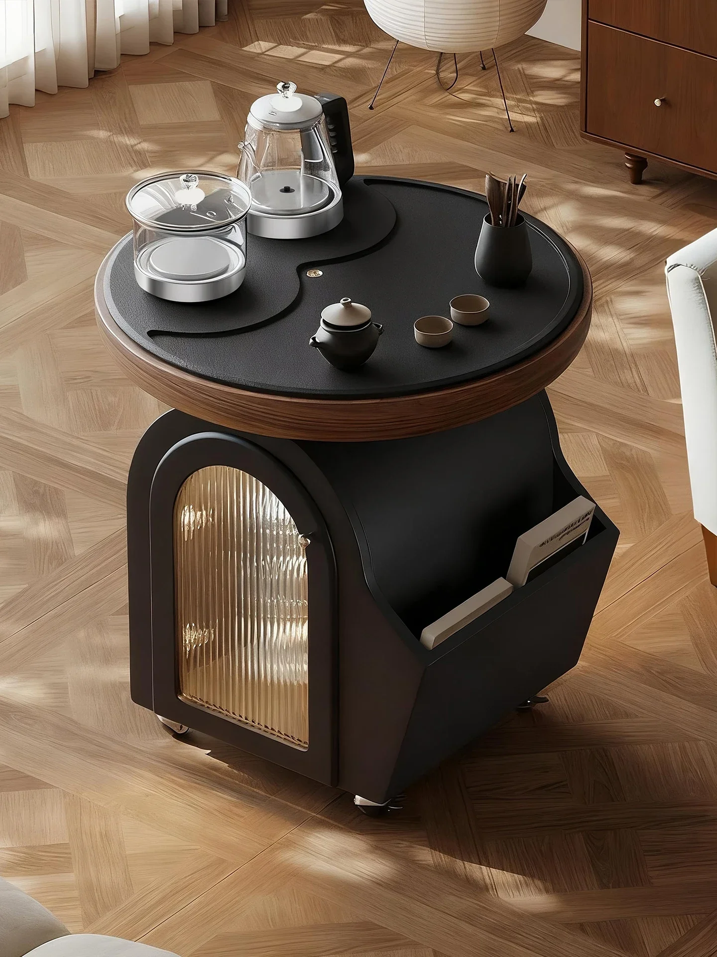 A complete set of mobile coffee table tea table tea set balcony small tea table 2025 new high-end kettle integrated