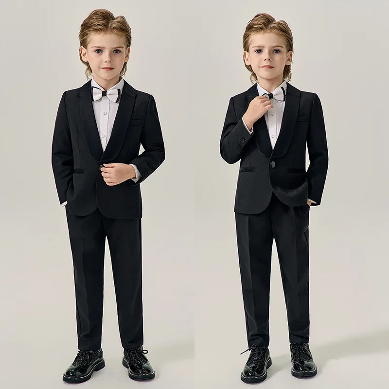 

Flower Boys Beaufitul Photograph Suit Children Birthday Dress Baby Black/White Kids Formal Wedding Performance Tuxedo Wear