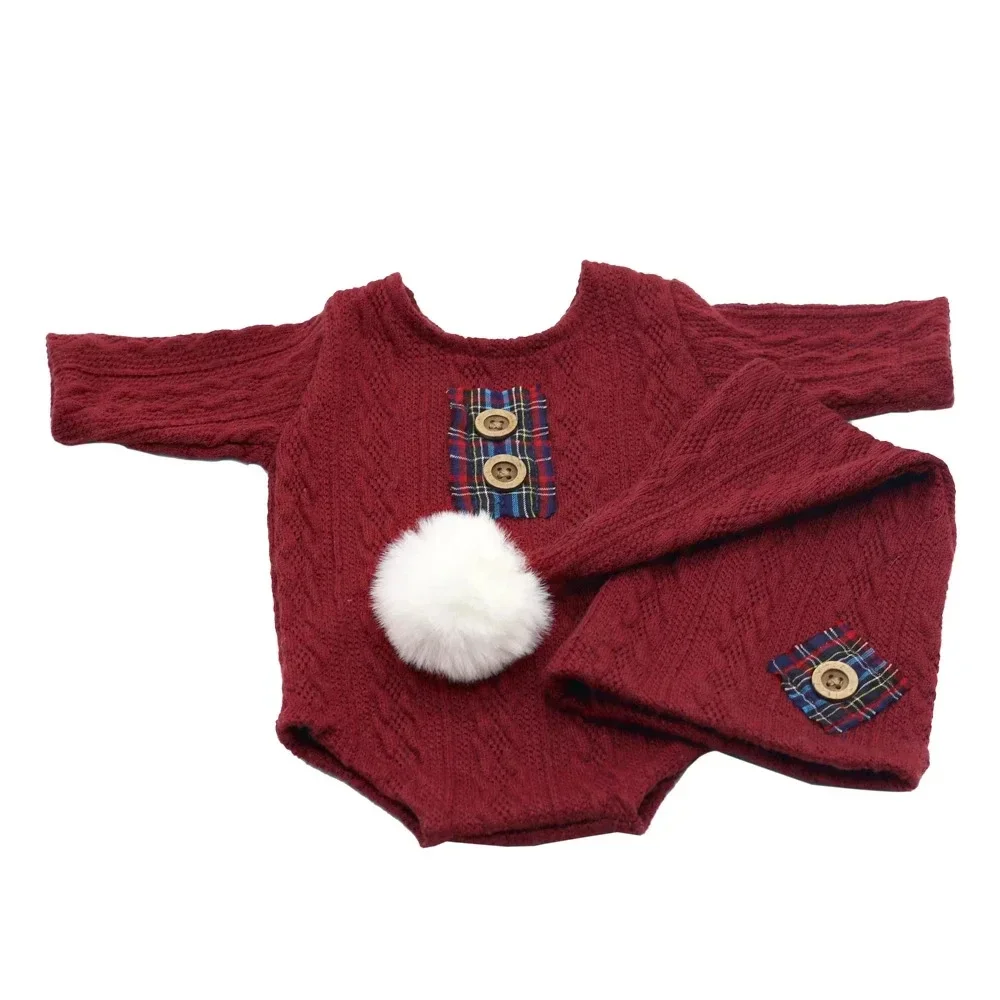 Baby Christmas Clothes New Born Photography Props Outfit Hat Bodysuit Romper Knitting Costume Babi Photo Shoot Suit Accessories