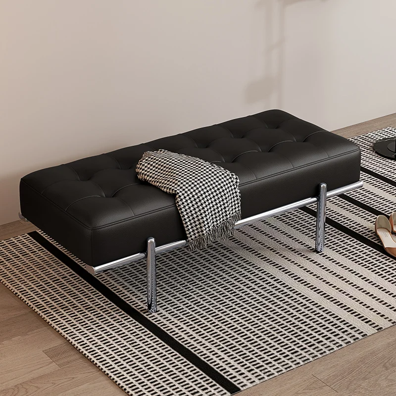 

Light Luxury Hallway Shoe Stool Household Replacement Stainless Steel Door Long Leather Minimalist Entrance Chair Furniture