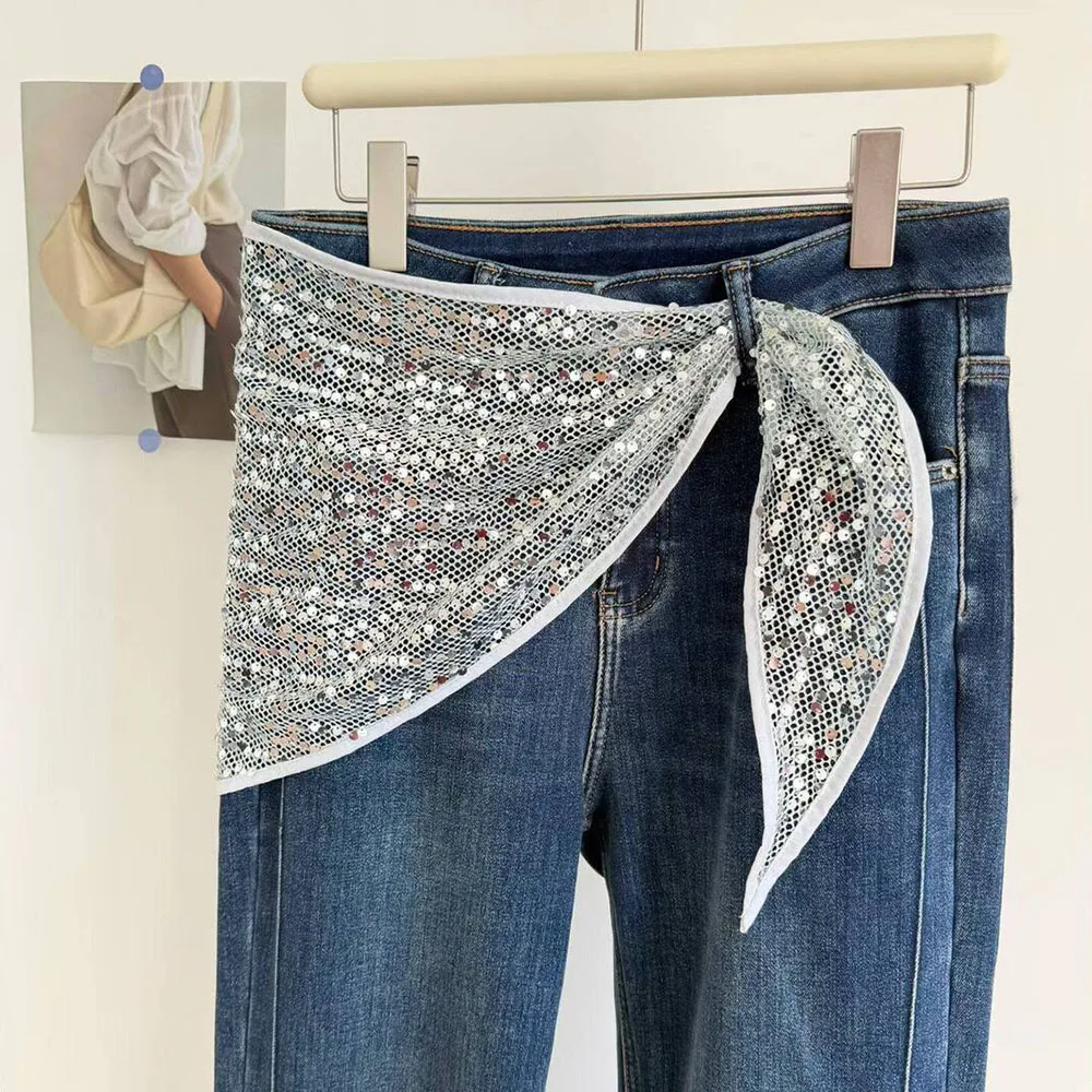

Sequins Triangle Scarf Adjustable Lace-up Head Wrap neckscarf Hollow Out Bling Headscarf Multi-functional Hem Skirt Decor Scarf