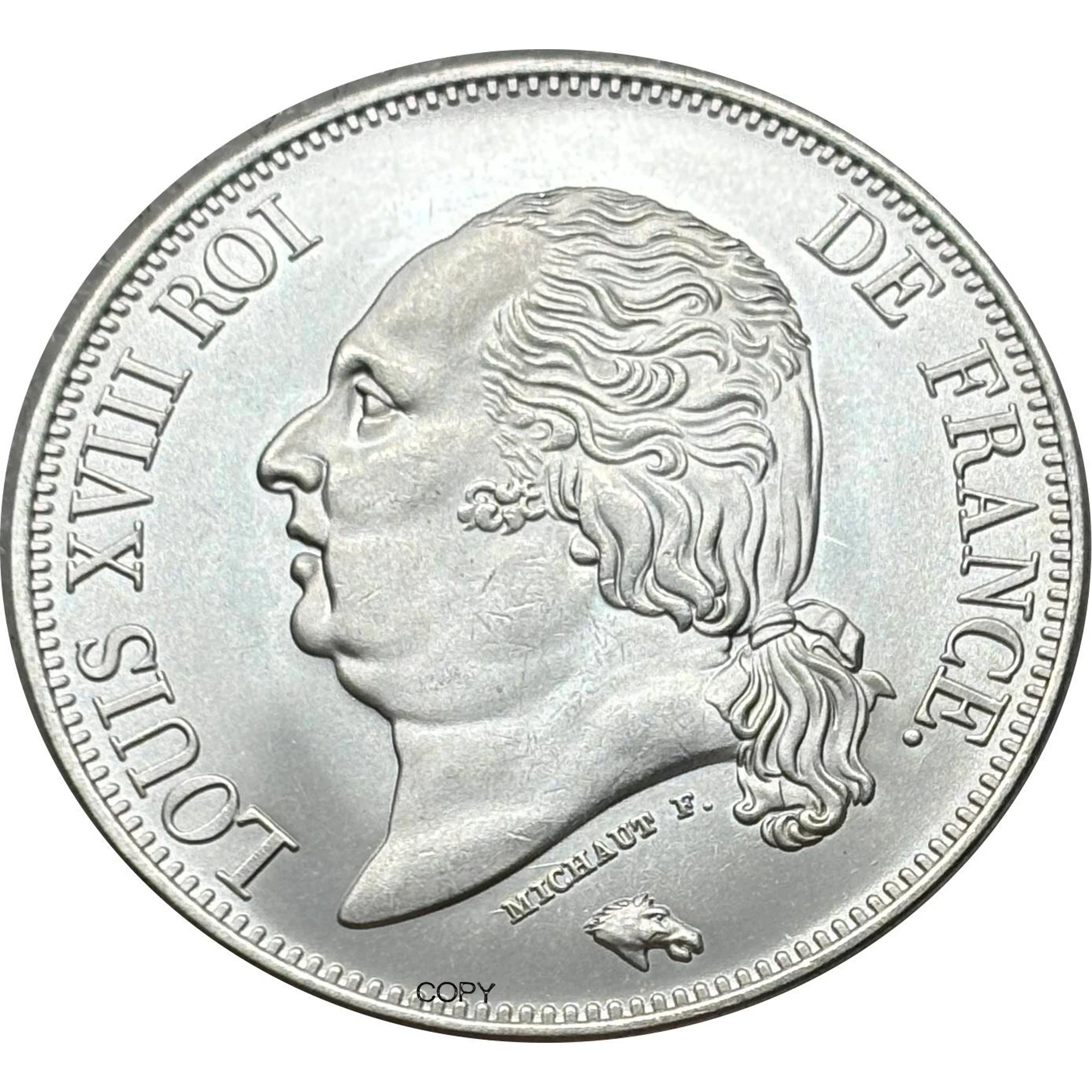 France 1818 MM 5 Francs Louis XVIII Silver Plated Copy Commemorative Coin Ww2 Moneda Collectible Coins