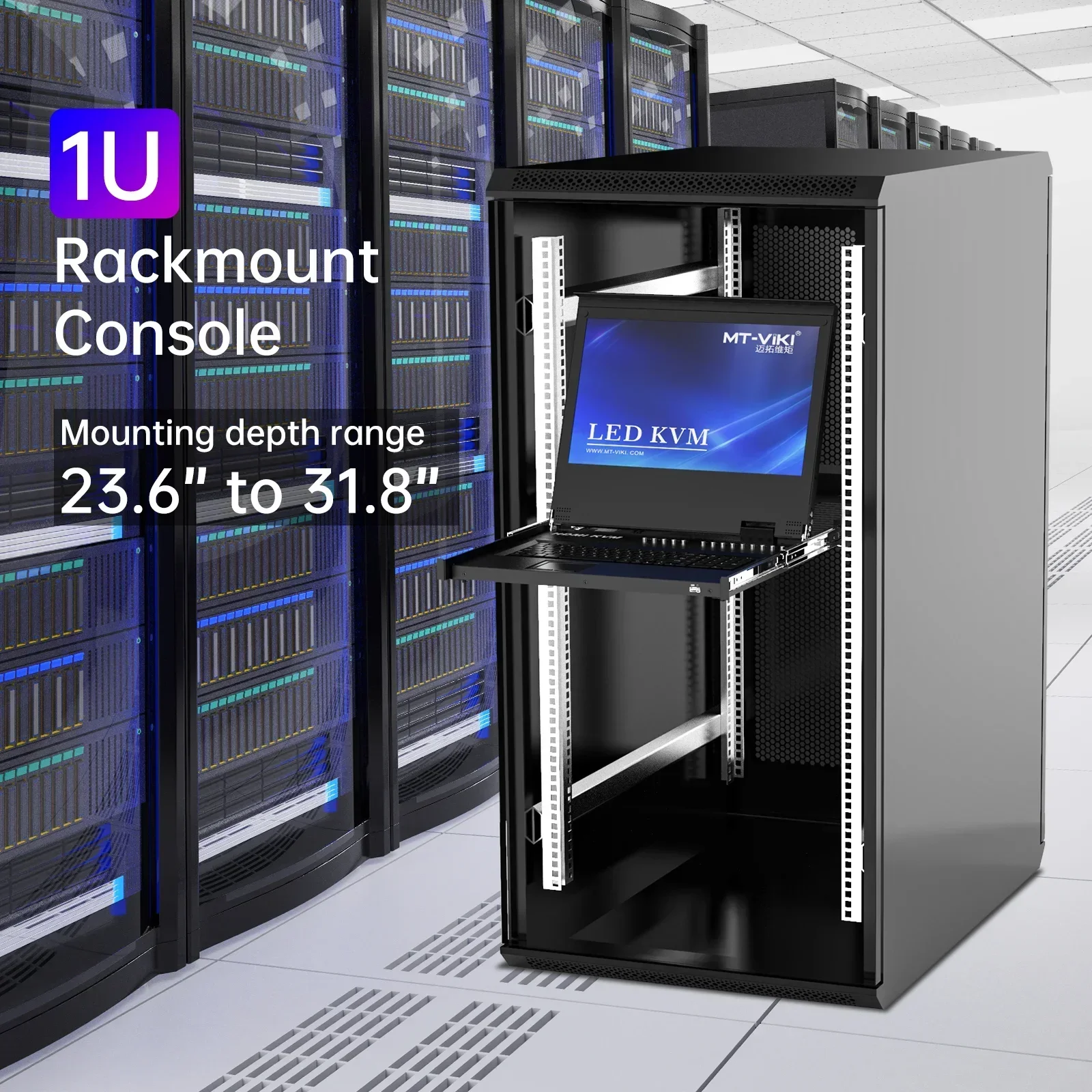 متوفر في المخزون 17.3 بوصة LED HDMI KVM وحدة تحكم 8 منافذ، MT-VIKI 1920*1080 درج KVM لرف الخادم 1U 19 بوصة، 17.3 بوصة LCD HDMI KVM #6