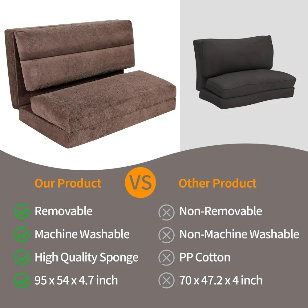 سرير كيس فول من الفرو الصناعي قابل للغسل مقاس 54 × 95 للبالغين، أريكة قابلة للطي من القطيفة لغرفة المعيشة