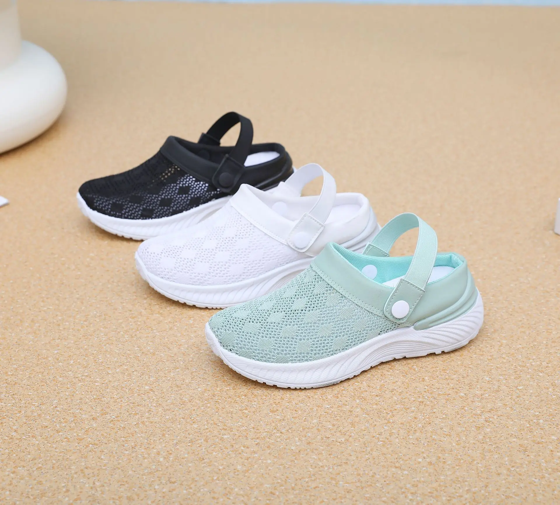 2024 summer new women's shoes fashion casual breathable mesh slippers shoes a slip-on half support shoes women's shoes