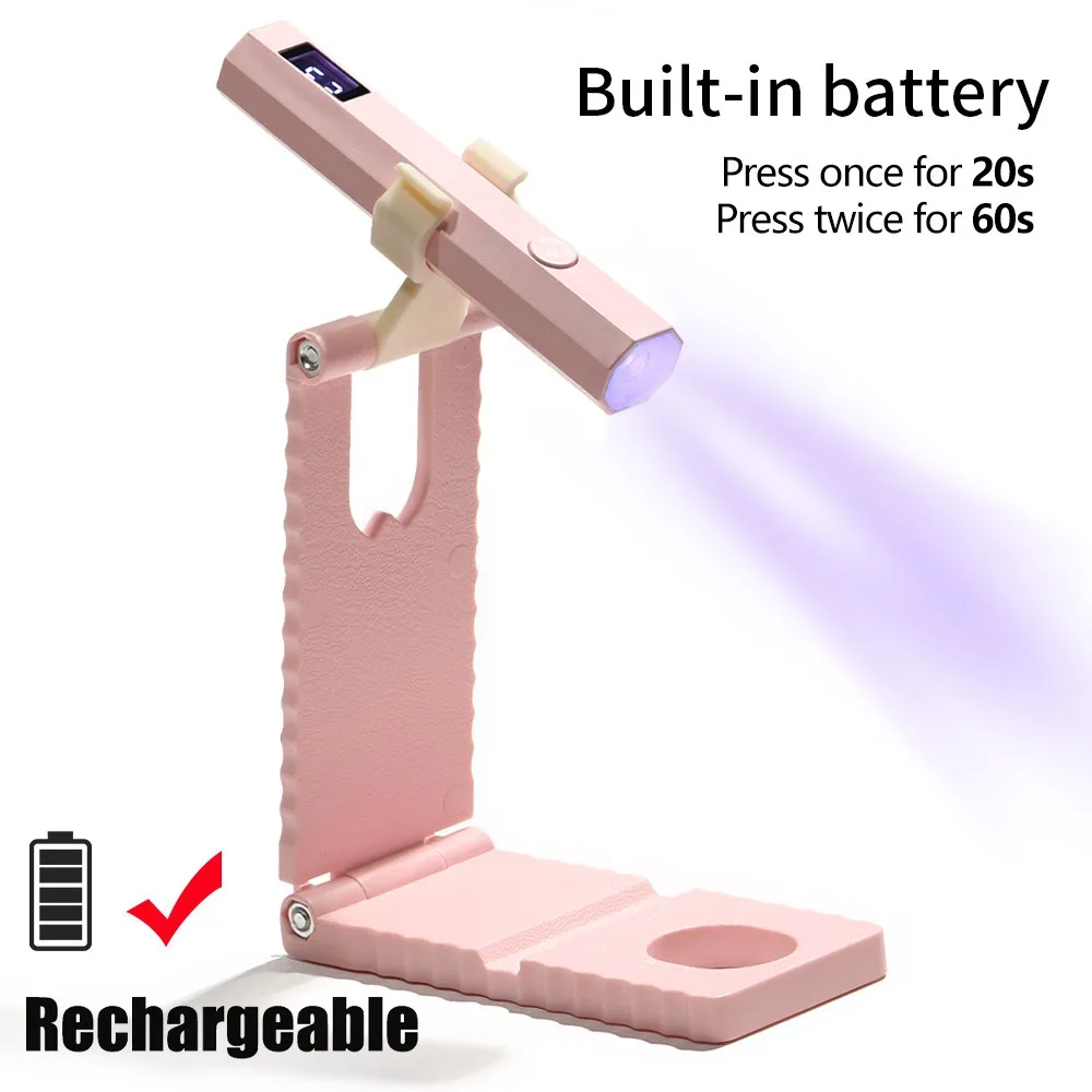 New Rechargeable UV Nail Lamp Foldable with Stand Nail Dryer Fast Curing LCD Display Flash Cure Lamp for Gel Nails