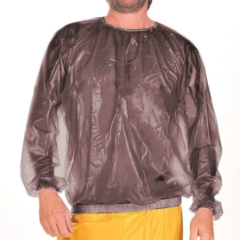 PVC Transparent Sexy Men Round Neck Long Sleeved Waterproof Windproof T-shirt ABDL Oversized Loose Adult Baby Plastic Pullover