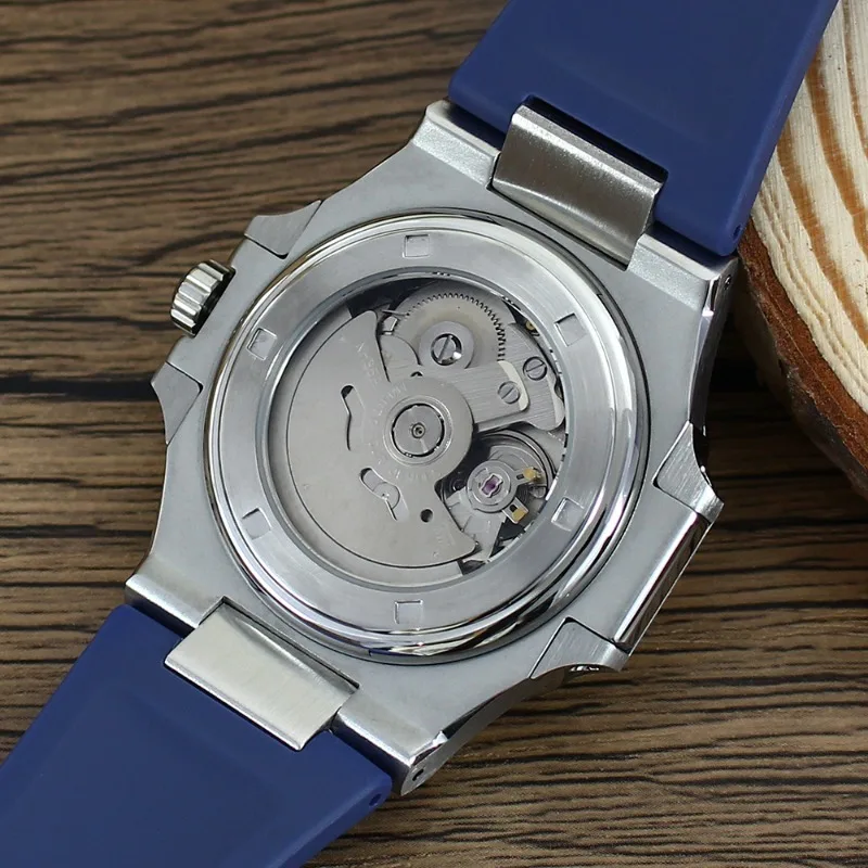 لساعة تجميع عيار NH35 تعديل لطراز نوتيلوس 316L حافظة من الفولاذ المقاوم للصدأ حزام مطاطي حرفي مضيء #6