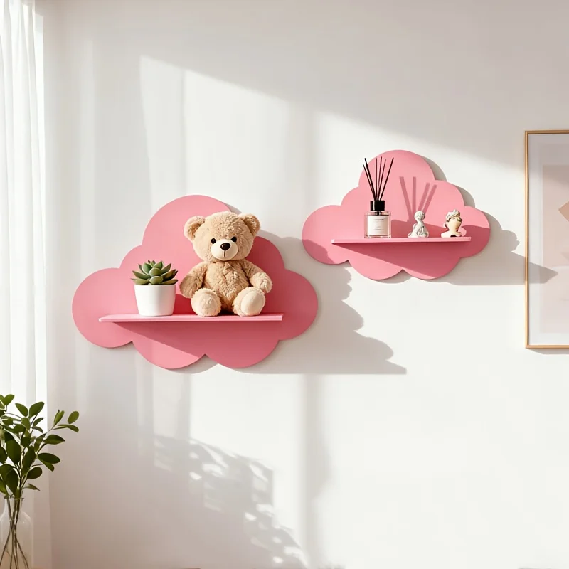 Multi-functional Wooden Wall Storage Rack Durable Minimalist Cloud Shape Shelf Stable Wall Mounted Shelves Storage